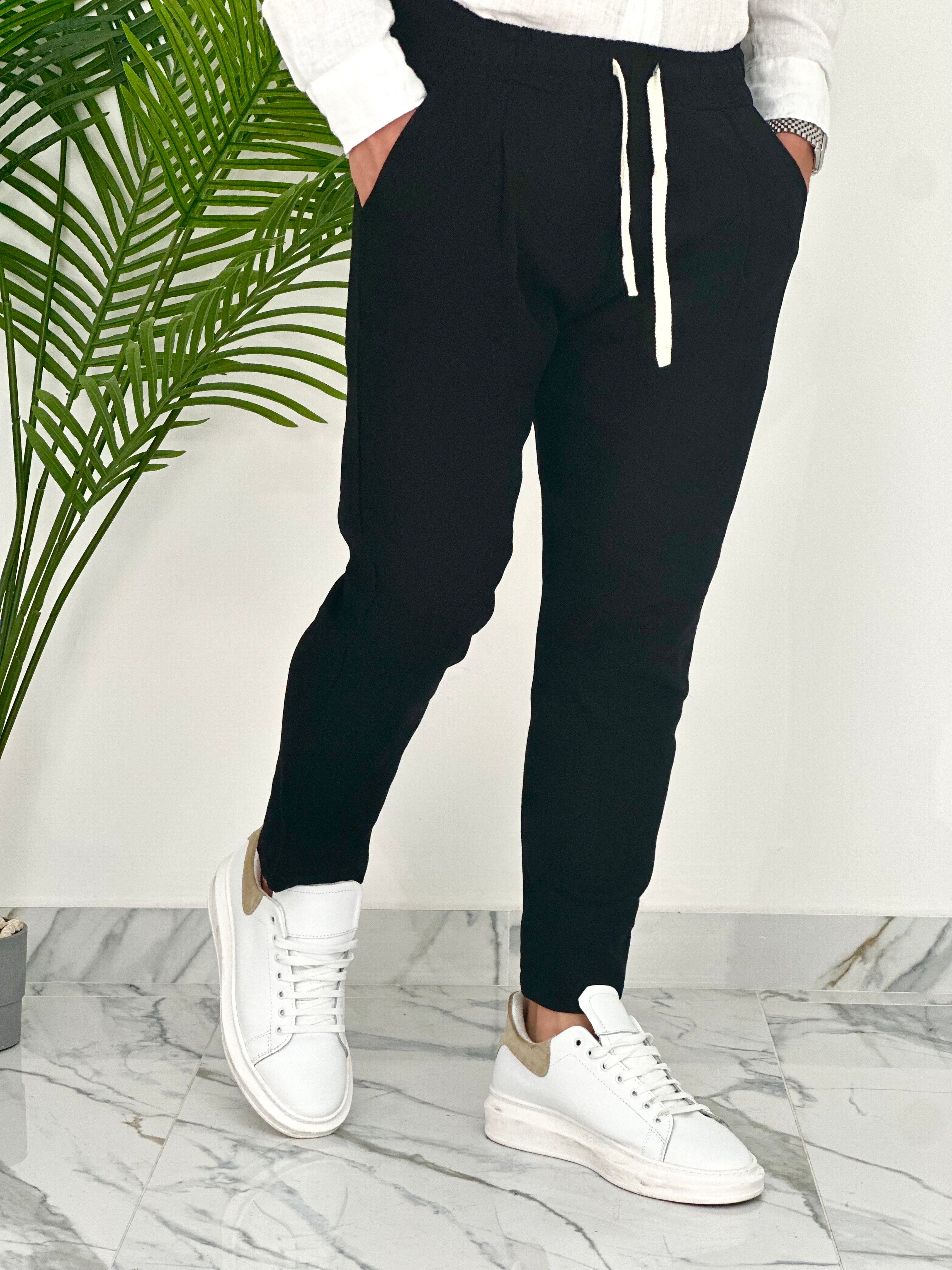 PANTALONI IN LINO PU2126 COL.NERO