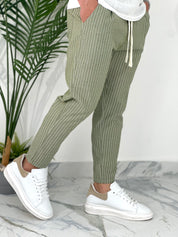 PANTALONE IN COTONE FRESCO RIGATO AD24 COL.VERDE