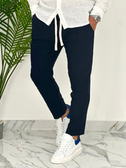 PANTALONI IN LINO PU2126 COL.BLU SCURO