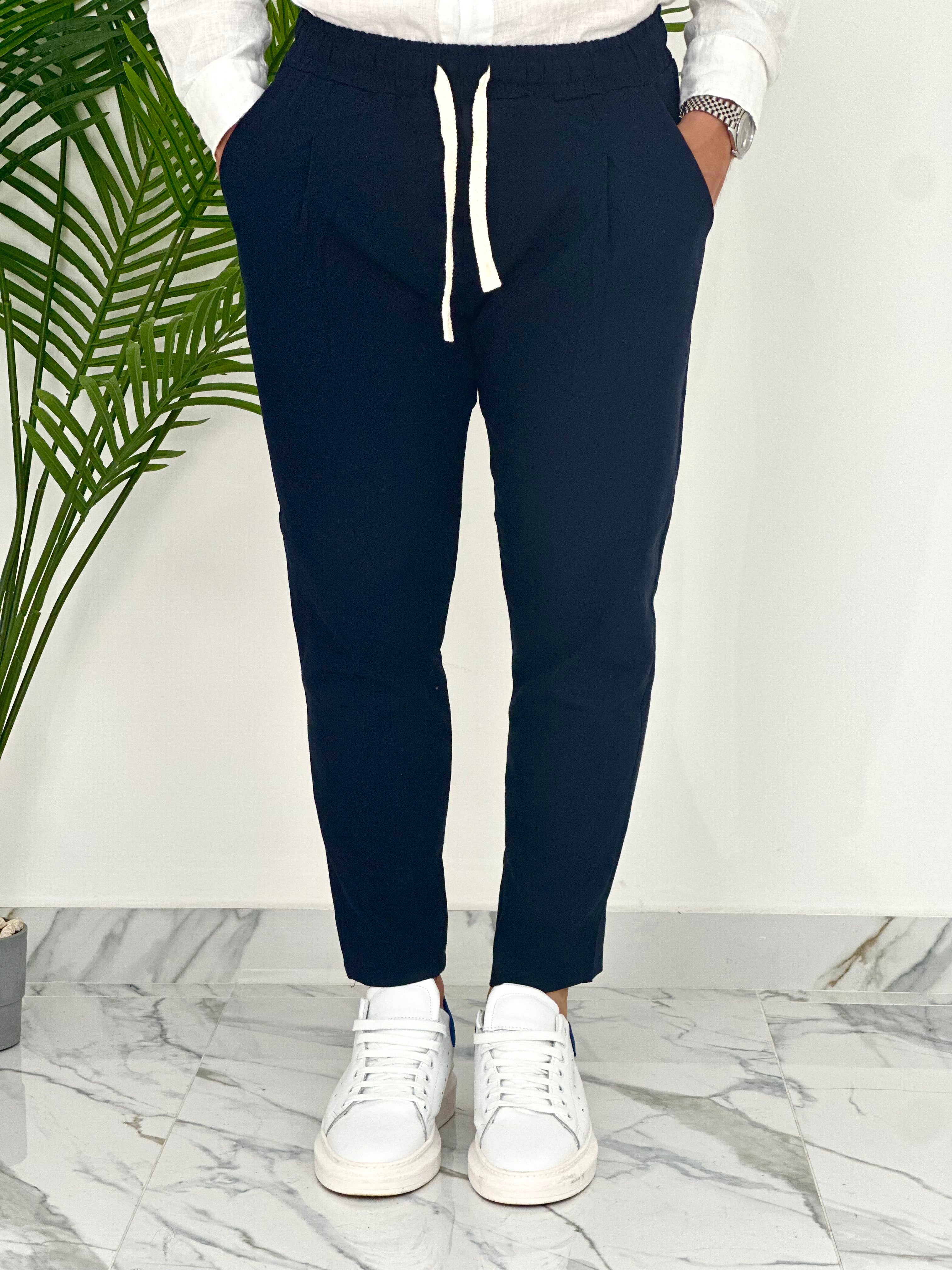 PANTALONI IN LINO PU2126 COL.BLU SCURO