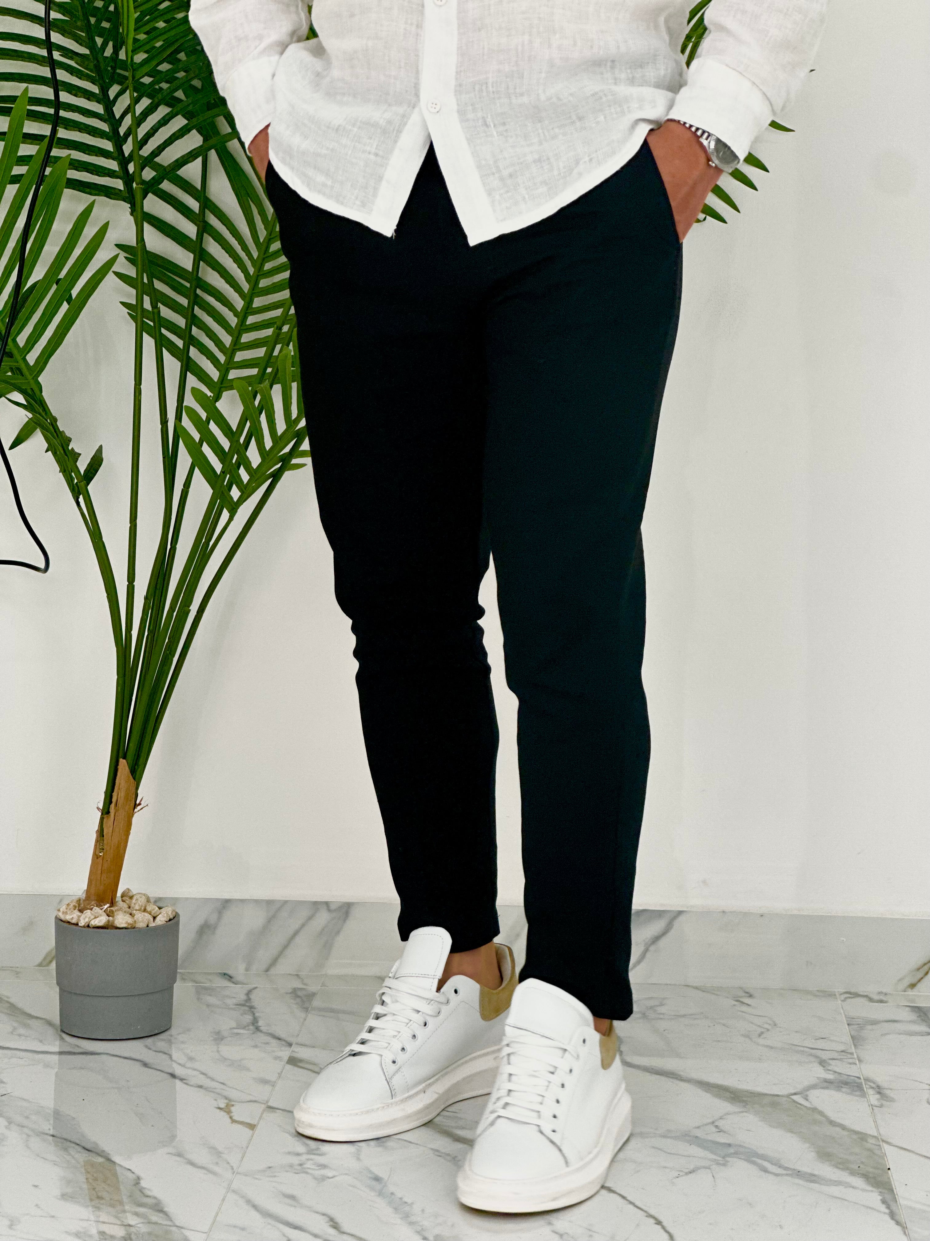 PANTALONI IN LINO PU2124 COL.NERO