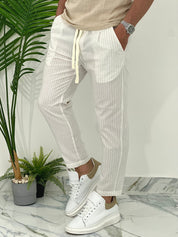 PANTALONE IN COTONE FRESCO RIGATO AD24 COL.BIANCO