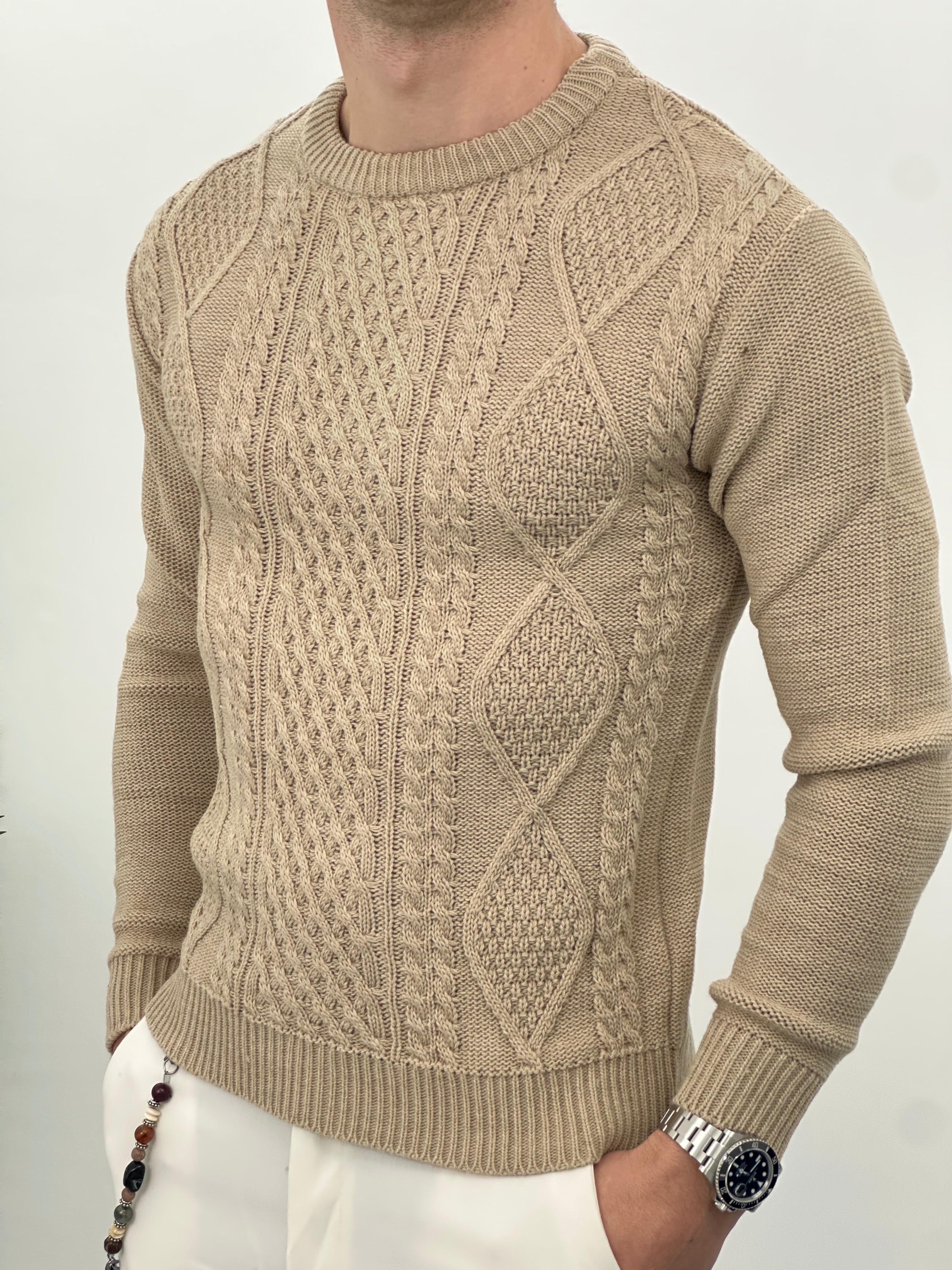 MAGLIONE GIROCOLLO INTRECCIATO 23-631 col. BEIGE