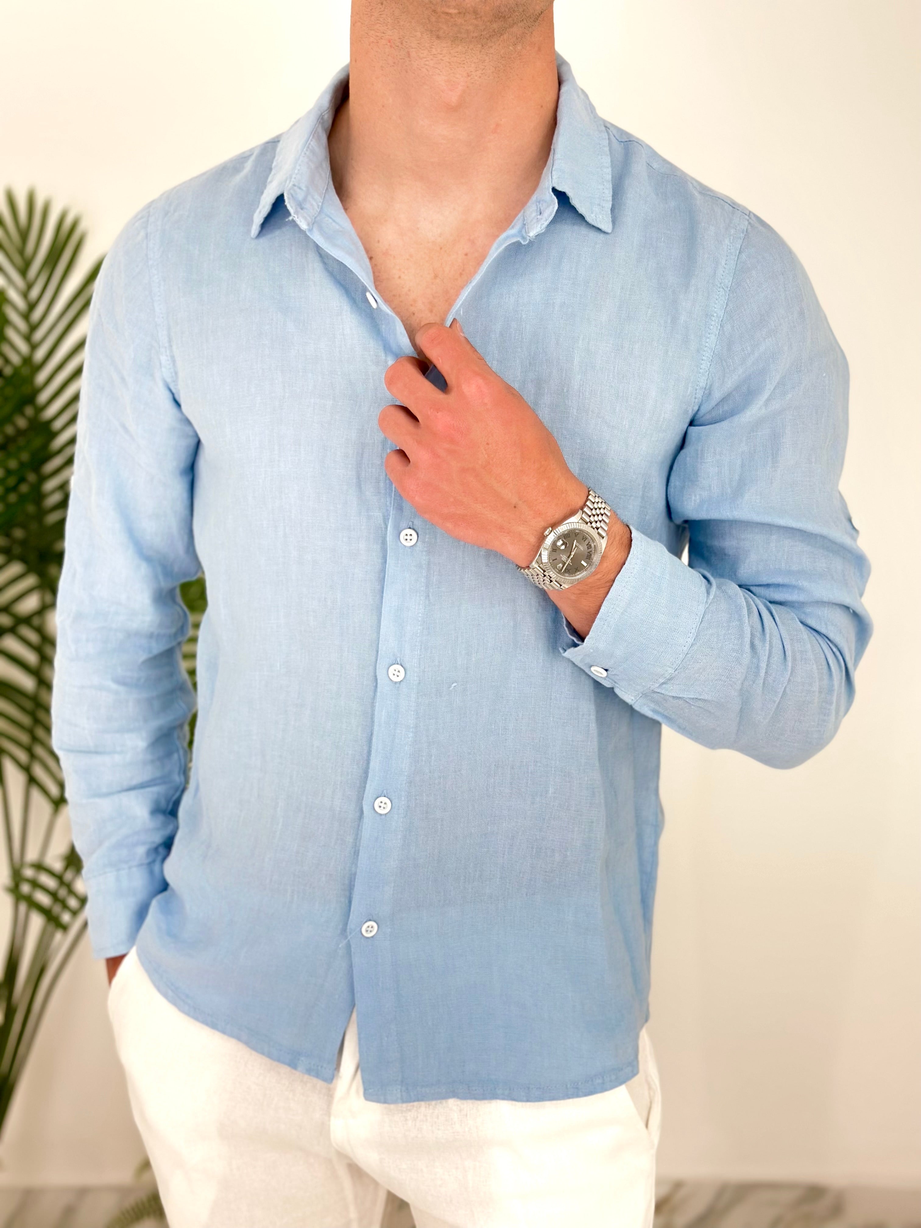 CAMICIA IN LINO col.CELESTE