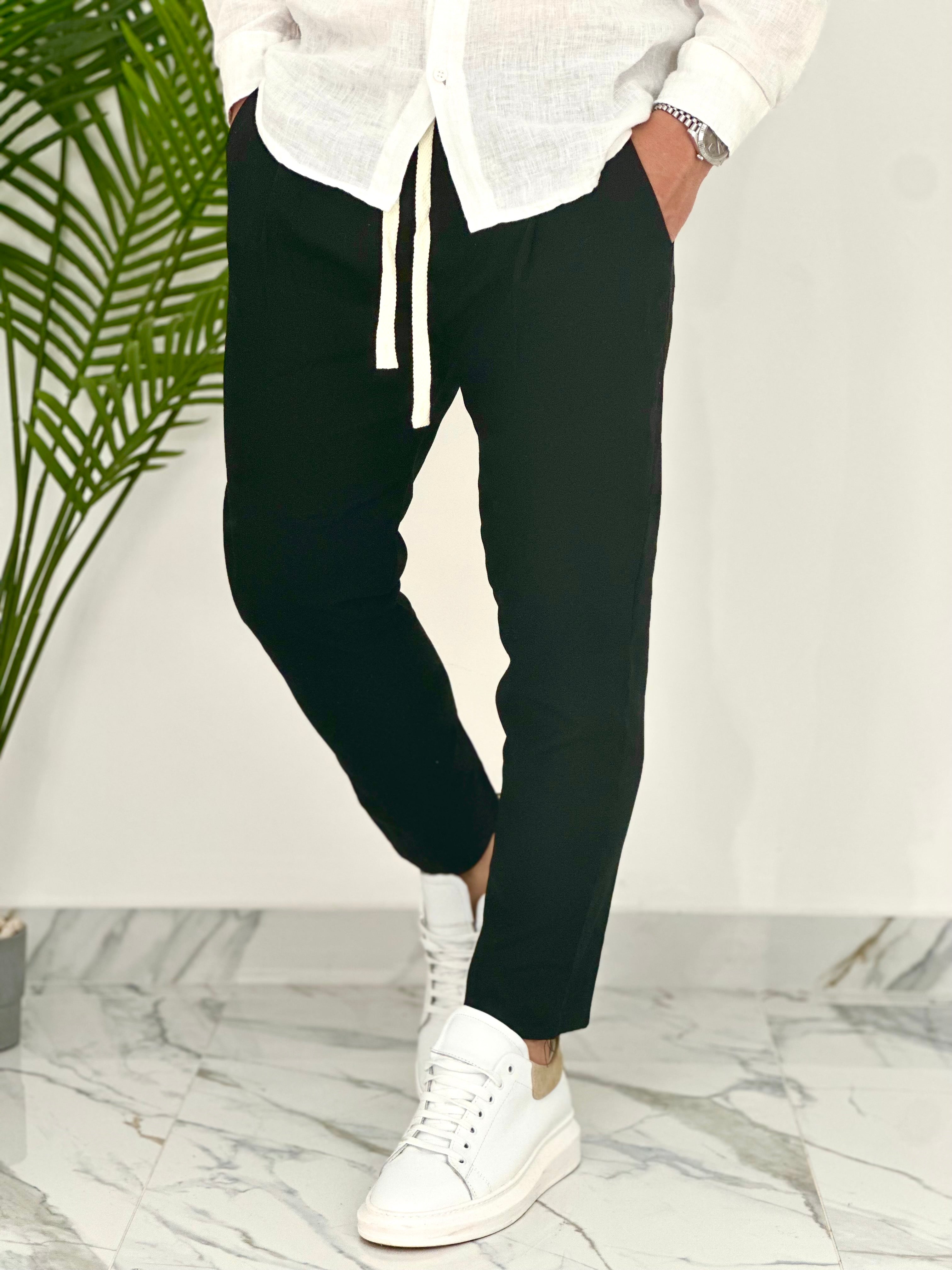 PANTALONI IN LINO PU2126 COL.NERO