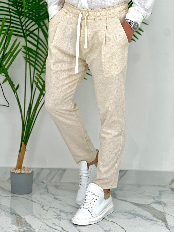 PANTALONI IN LINO PU2126 COL.BEIGE