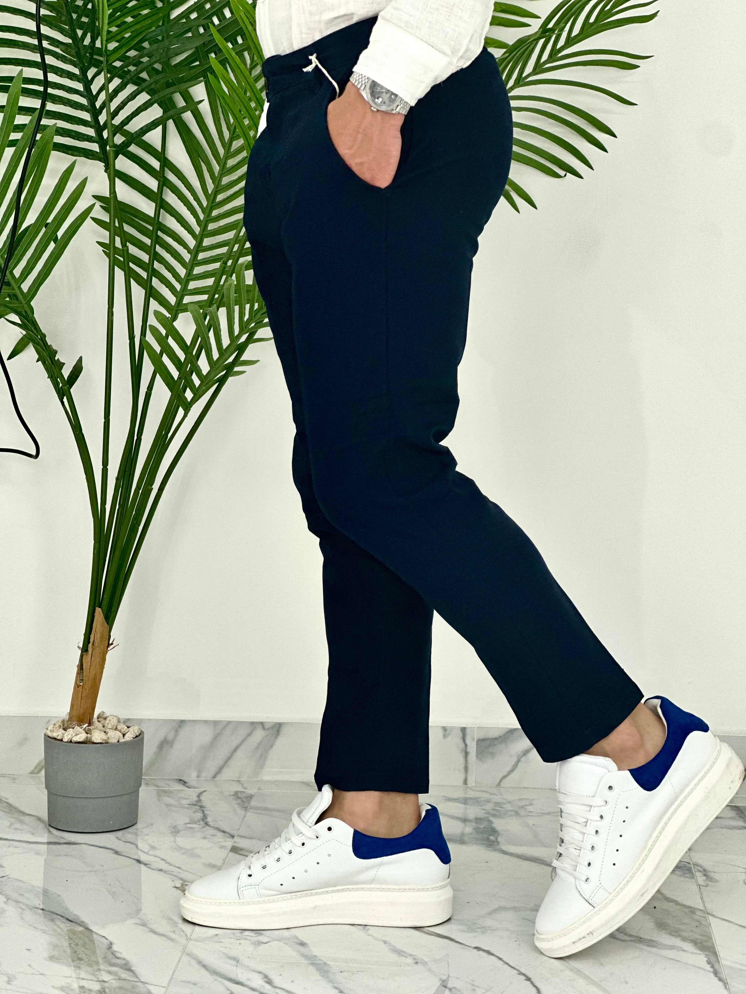 PANTALONI IN LINO PU2124 COL.BLU SCURO