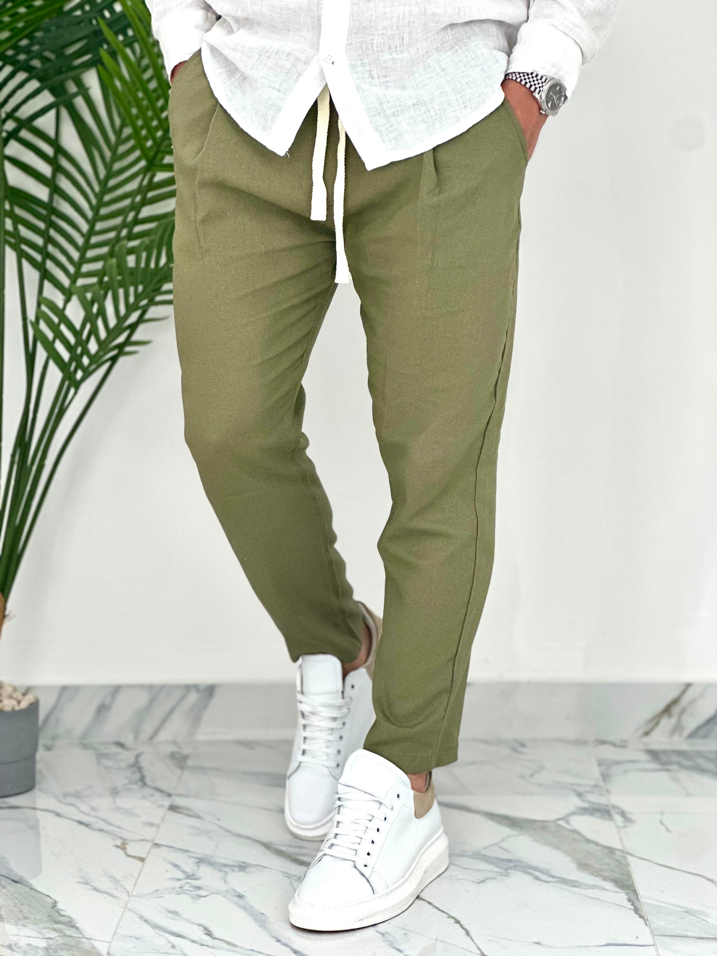 PANTALONI IN LINO PU2126 COL.VERDE MILITARE