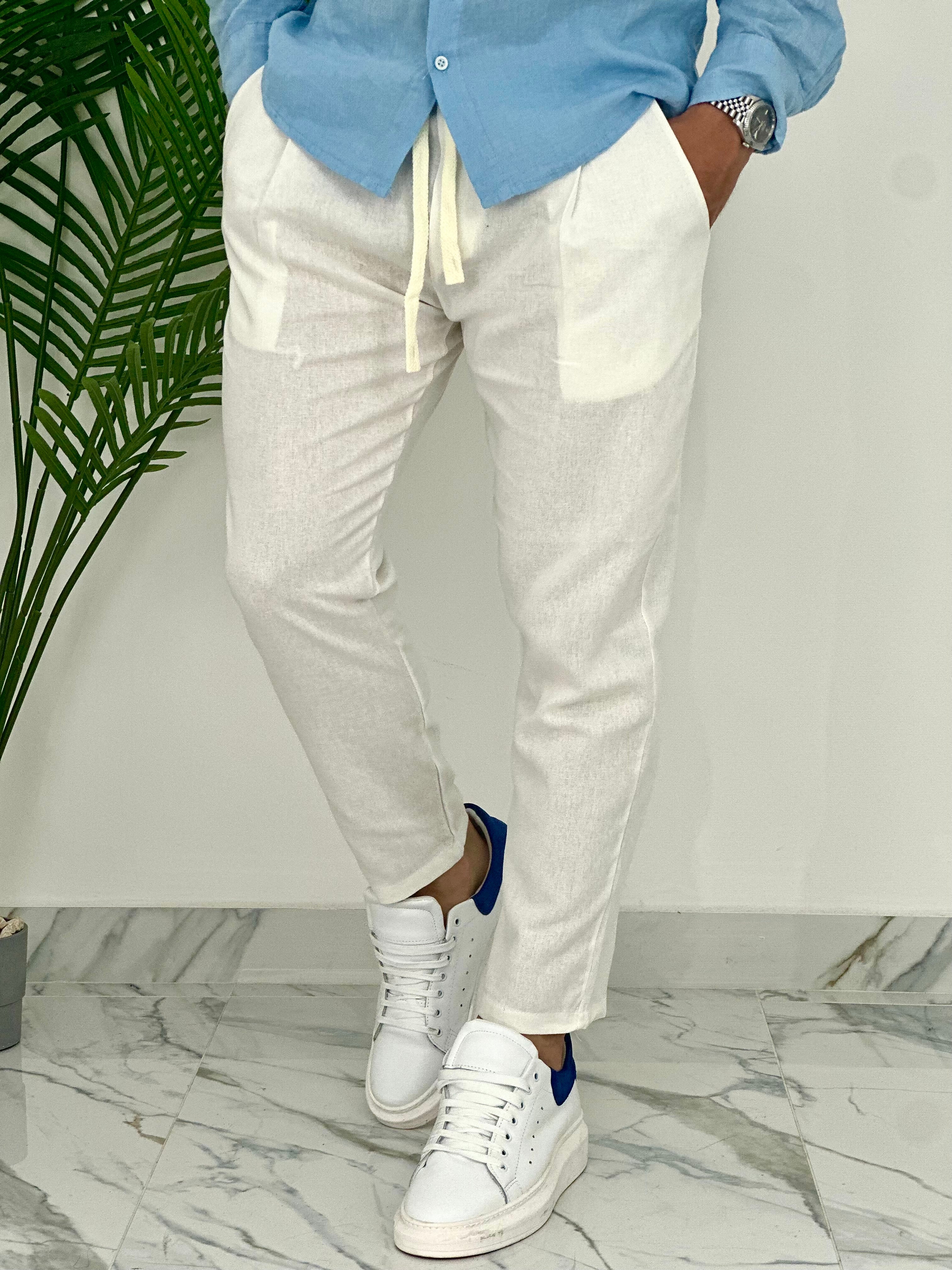 PANTALONI IN LINO PU2126 COL.BIANCO