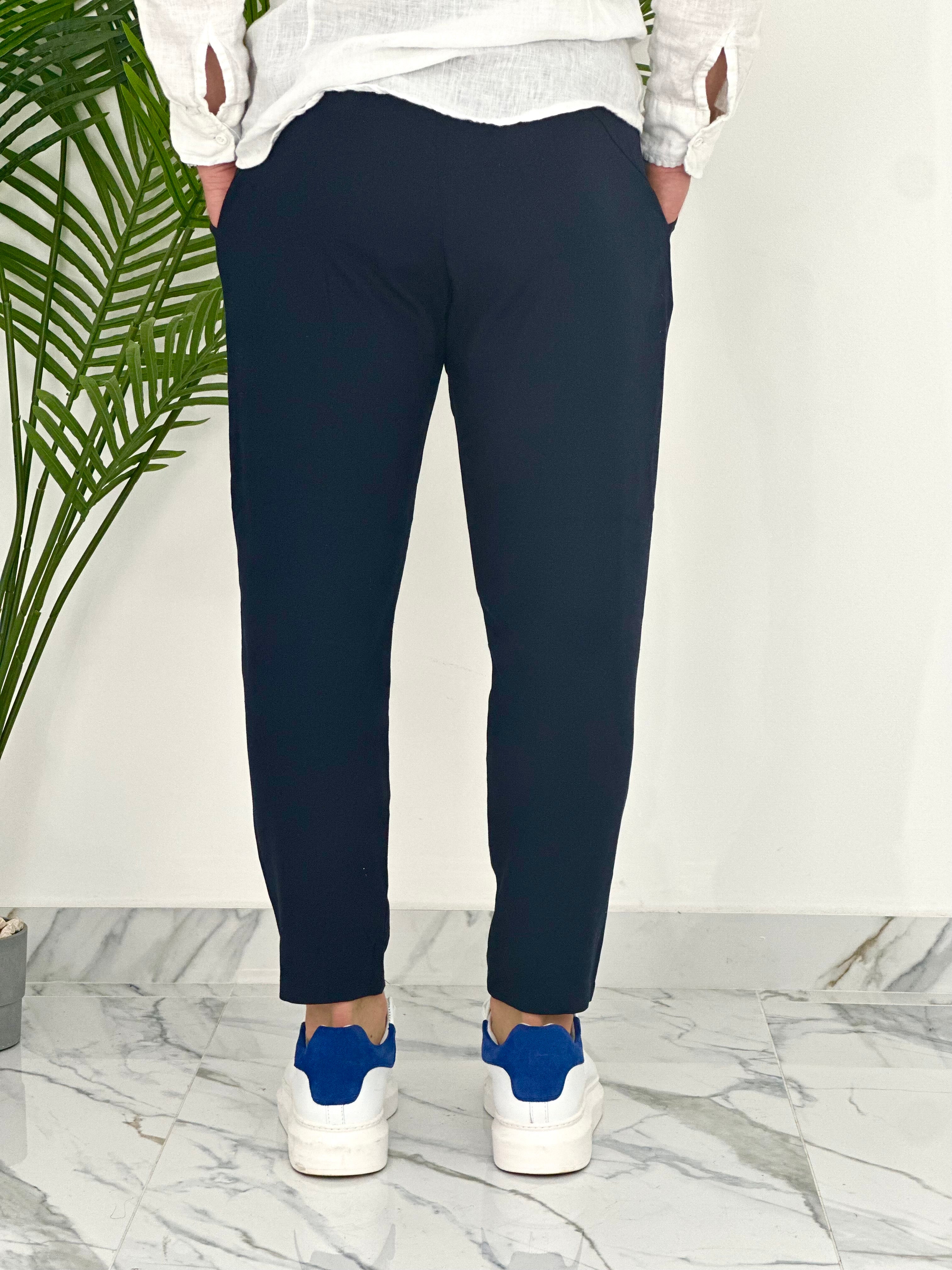PANTALONI IN LINO PU2126 COL.BLU SCURO