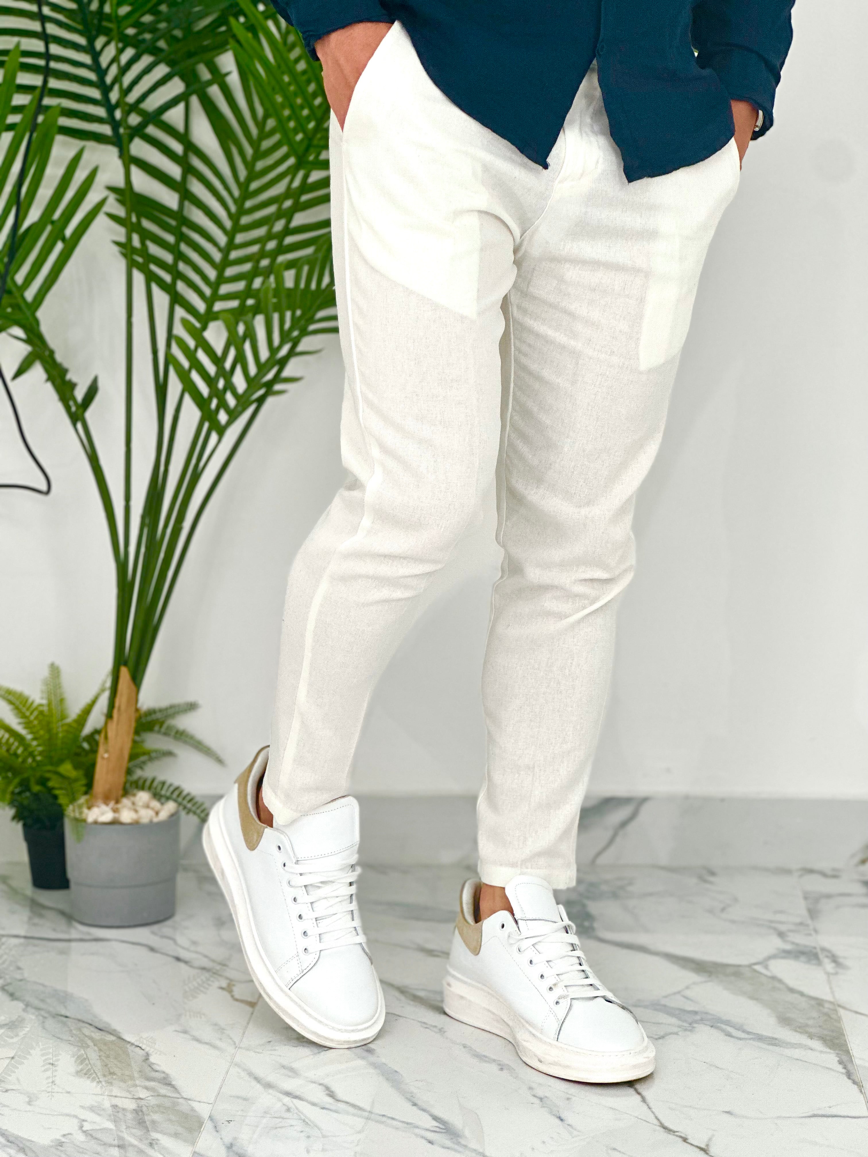 PANTALONI IN LINO PU2124 COL.BIANCO