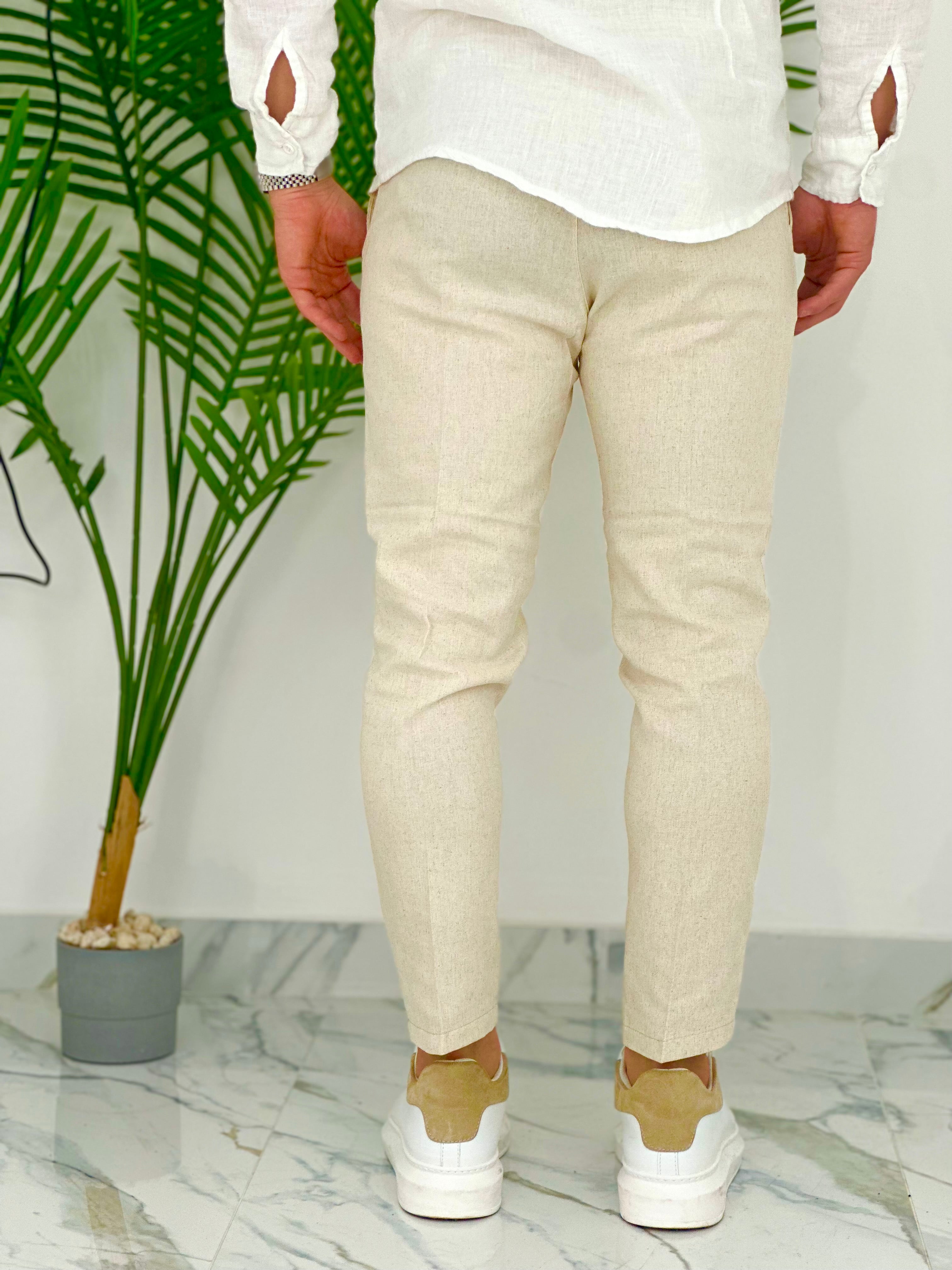 PANTALONI IN LINO PU2124 COL.BEIGE