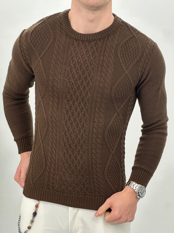 MAGLIONE GIROCOLLO INTRECCIATO 23-631 col. MARRONE