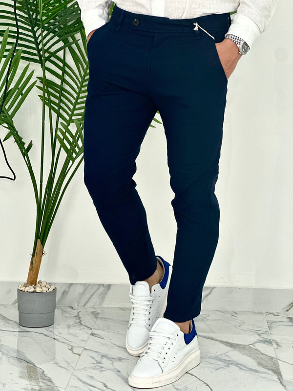 PANTALONI IN LINO PU2124 COL.BLU SCURO