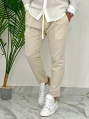 PANTALONI IN LINO PU2126 COL.BEIGE