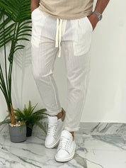PANTALONE IN COTONE FRESCO RIGATO AD24 COL.BIANCO