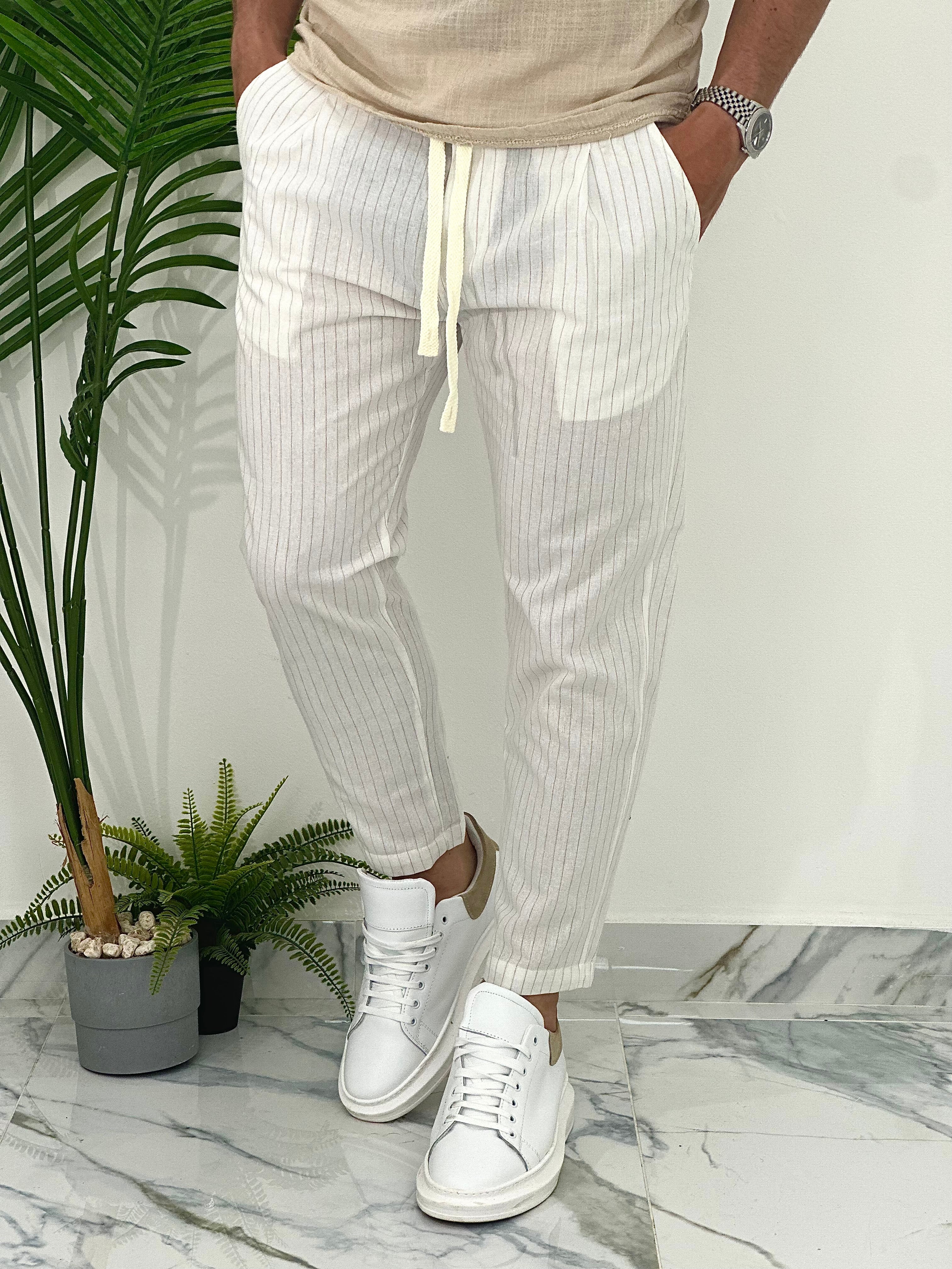 PANTALONE IN COTONE FRESCO RIGATO AD24 COL.BIANCO