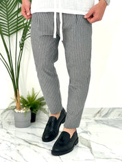 PANTALONE IN COTONE FRESCO RIGATO AD24 COL.NERO