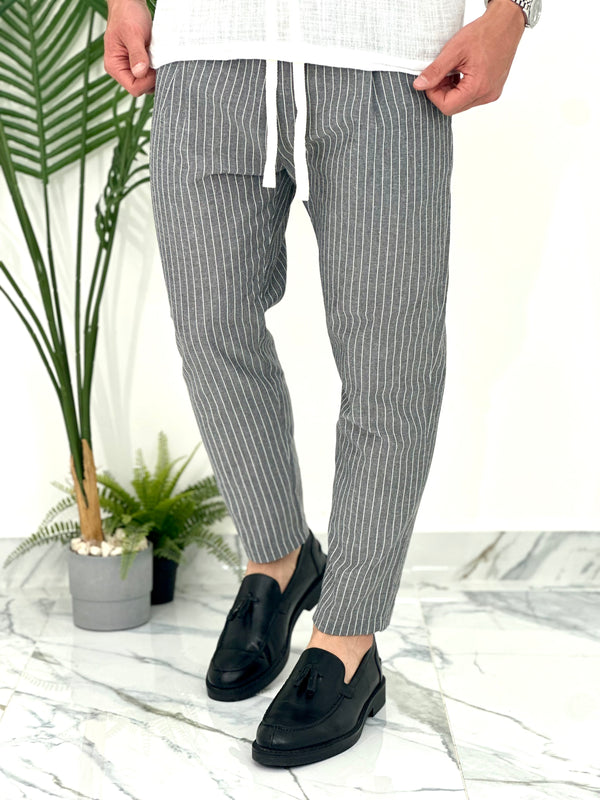 PANTALONE IN COTONE FRESCO RIGATO COL.NERO