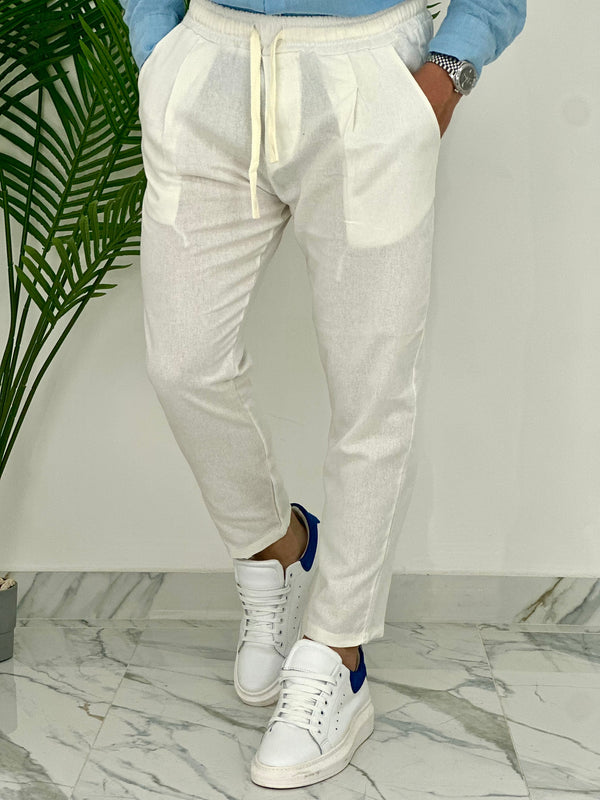 PANTALONI IN LINO PU2126 COL.BIANCO