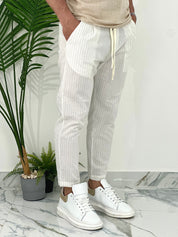 PANTALONE IN COTONE FRESCO RIGATO AD24 COL.BIANCO