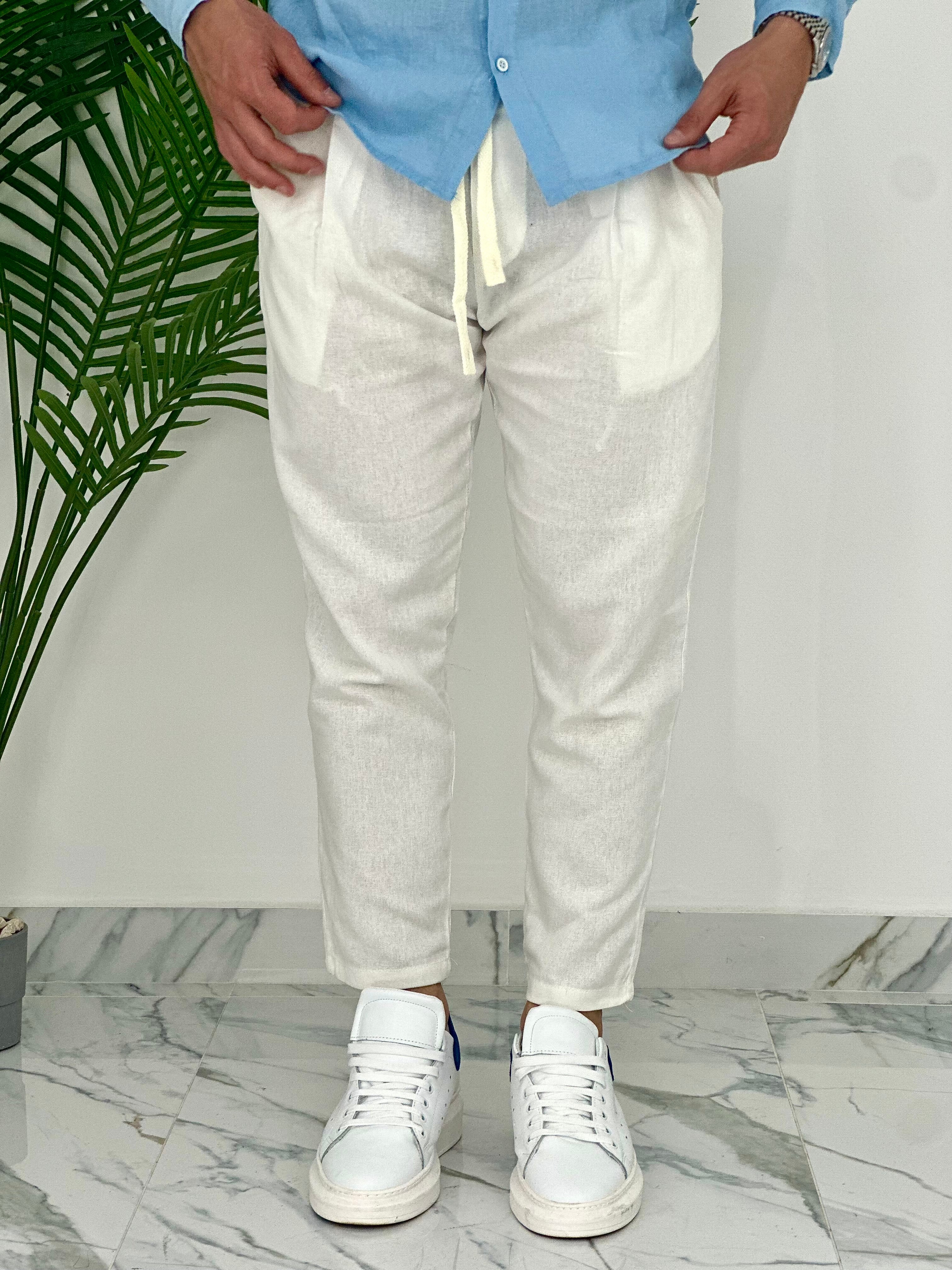 PANTALONI IN LINO PU2126 COL.BIANCO