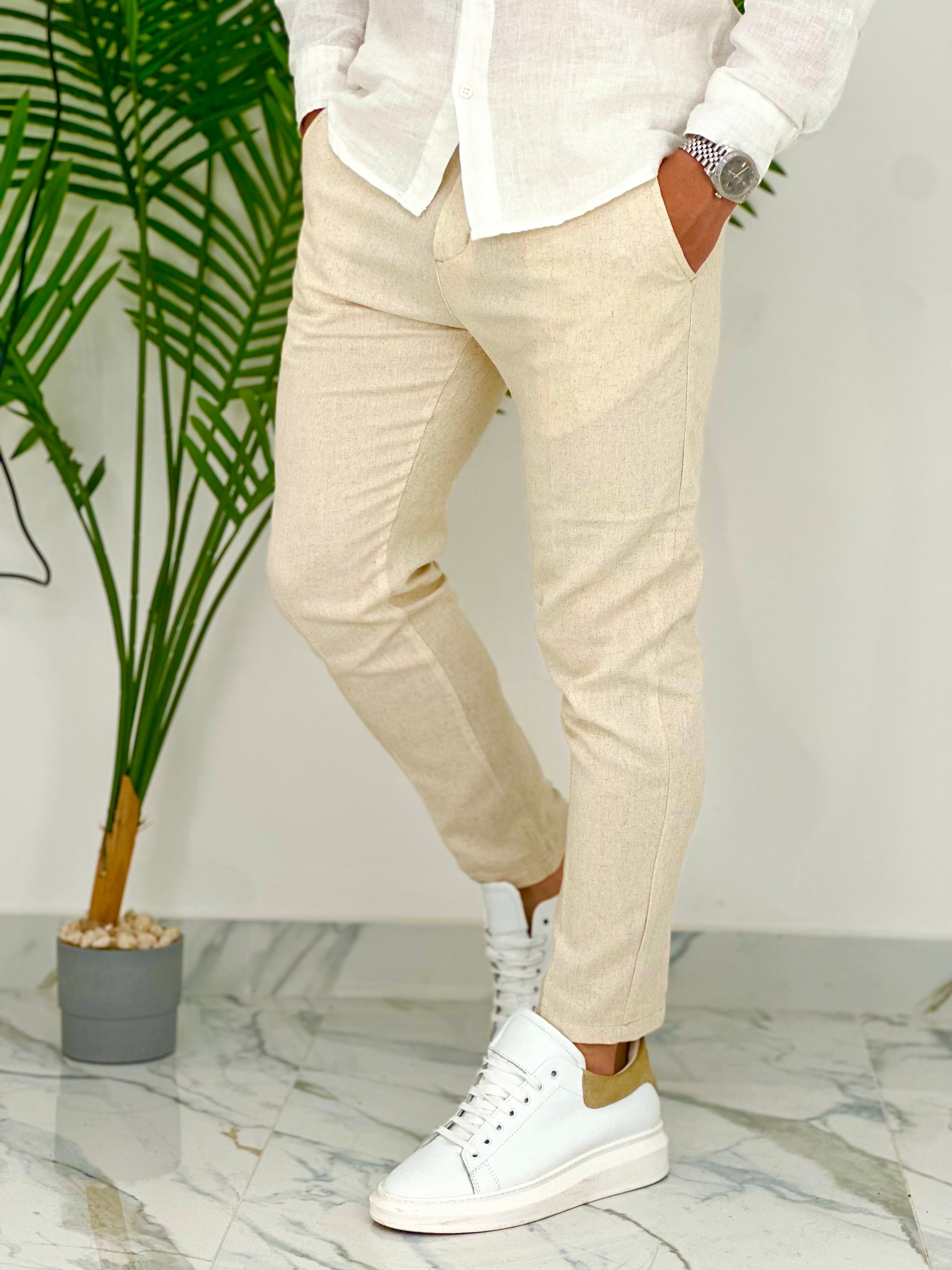 PANTALONI IN LINO PU2124 COL.BEIGE