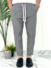 PANTALONE IN COTONE FRESCO RIGATO AD24 COL.NERO