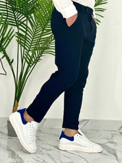 PANTALONI IN LINO PU2124 COL.BLU SCURO