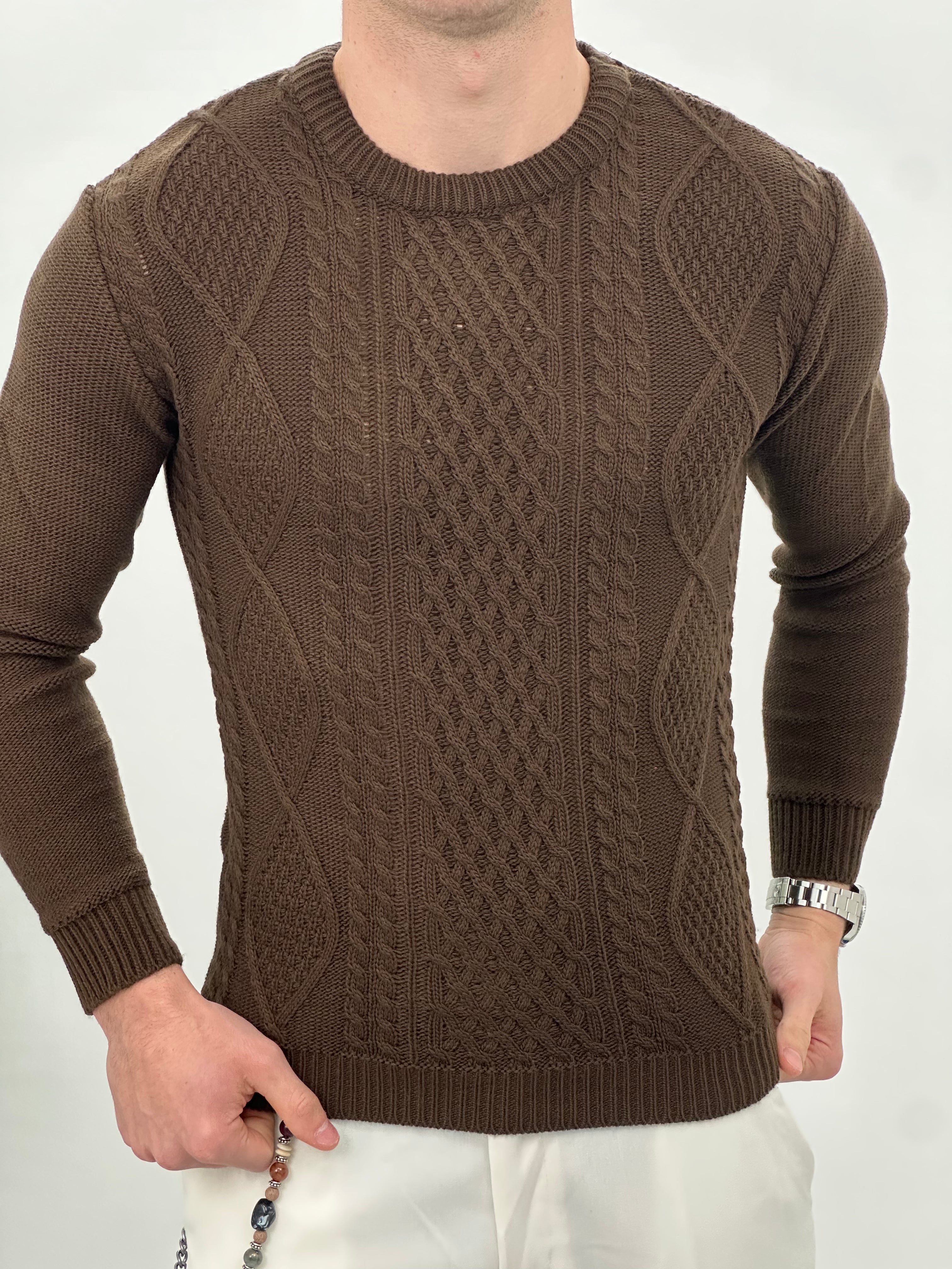 MAGLIONE GIROCOLLO INTRECCIATO 23-631 col. MARRONE