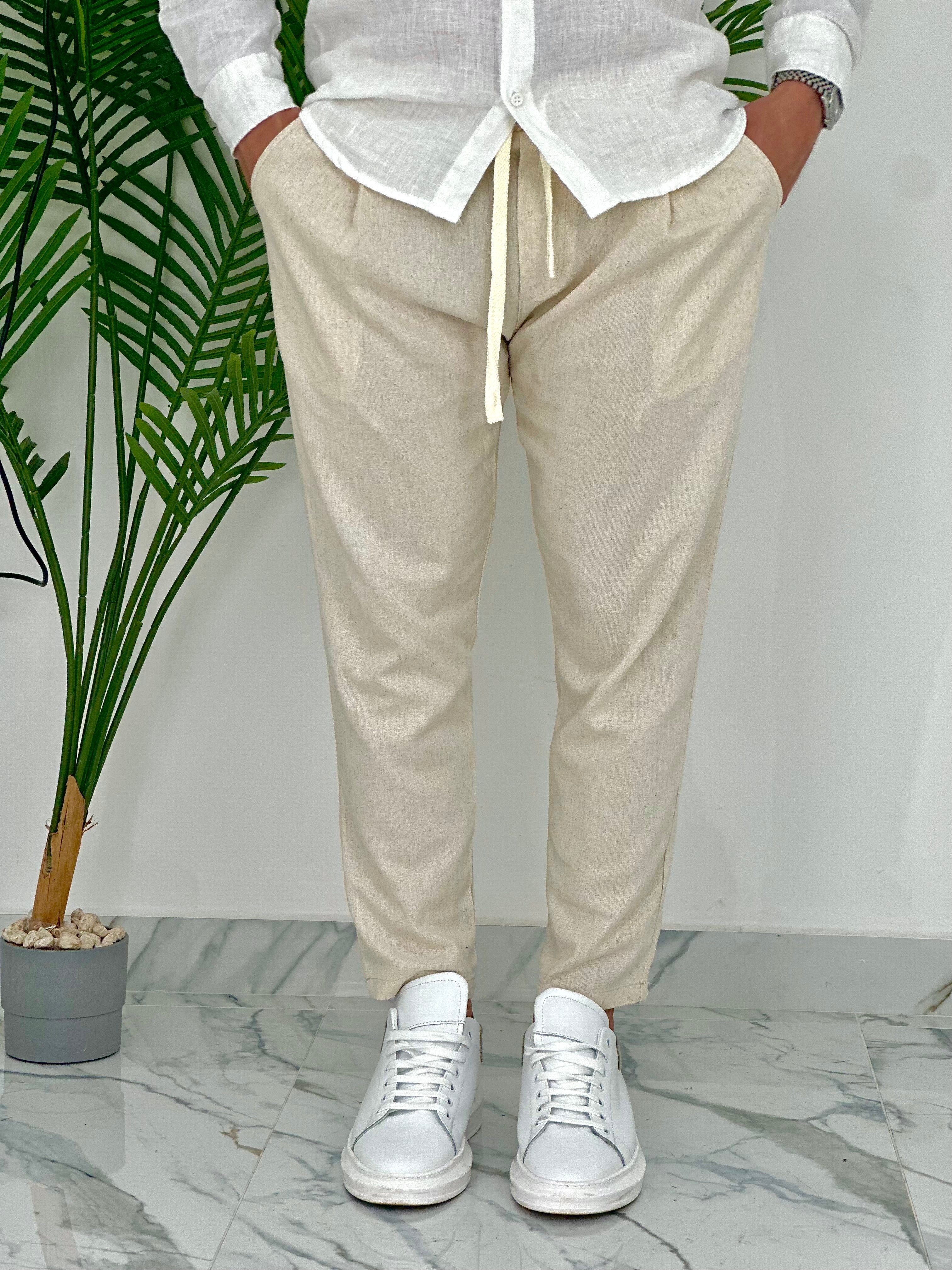 PANTALONI IN LINO PU2126 COL.BEIGE
