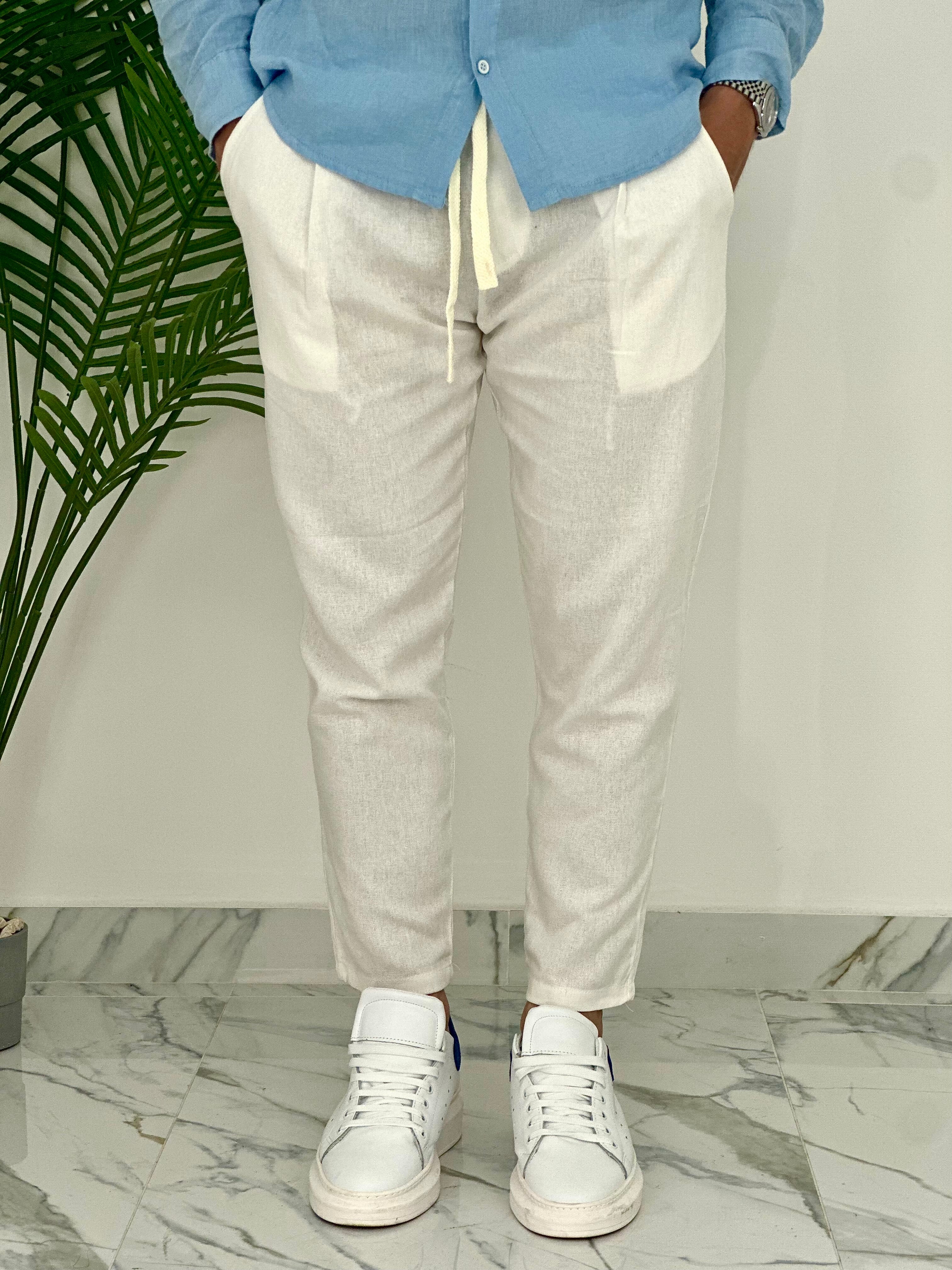 PANTALONI IN LINO PU2126 COL.BIANCO