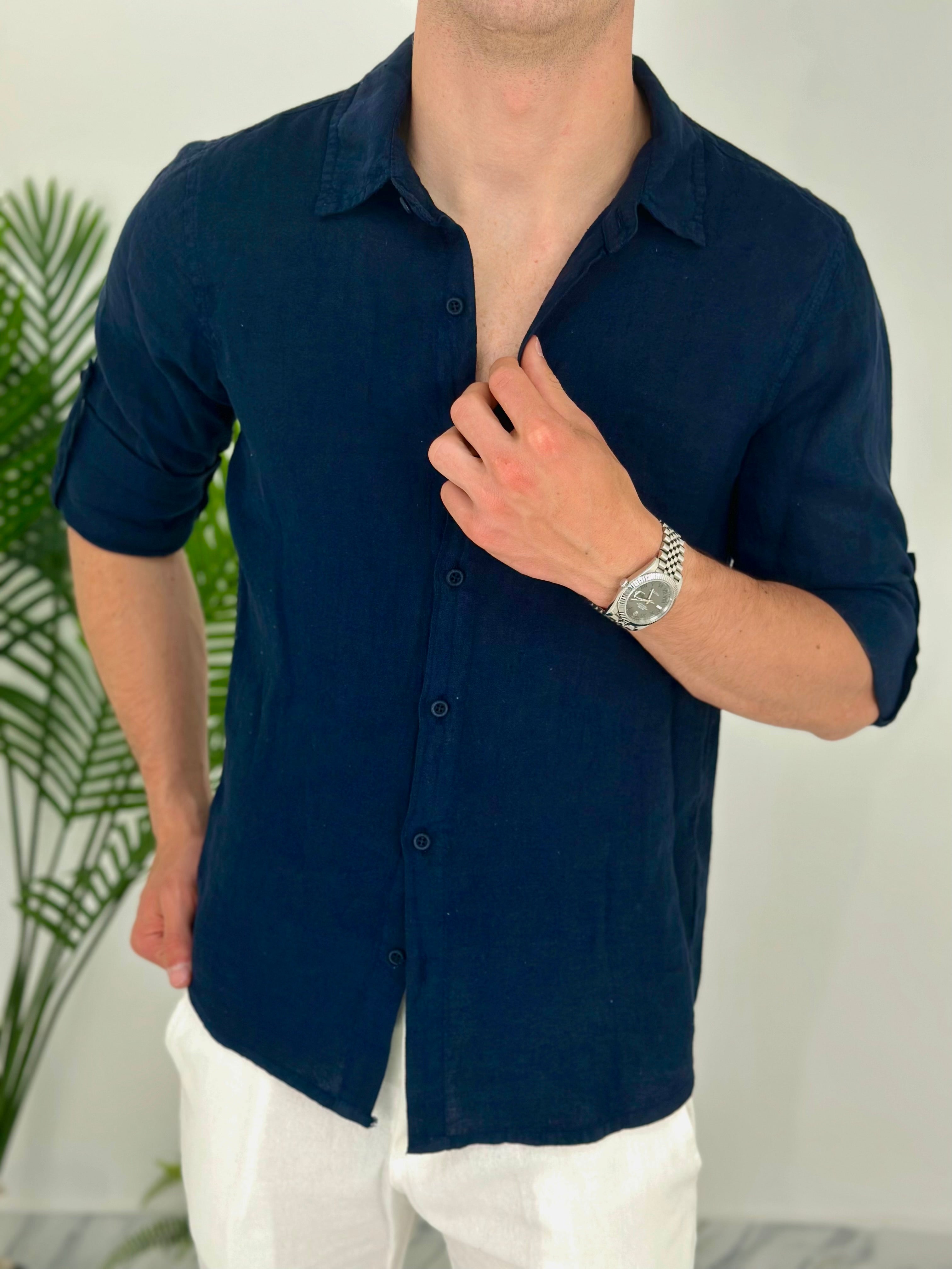 CAMICIA IN LINO col.BLU SCURO