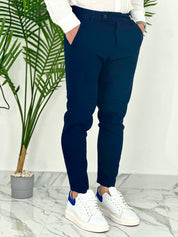 PANTALONI IN LINO PU2124 COL.BLU SCURO