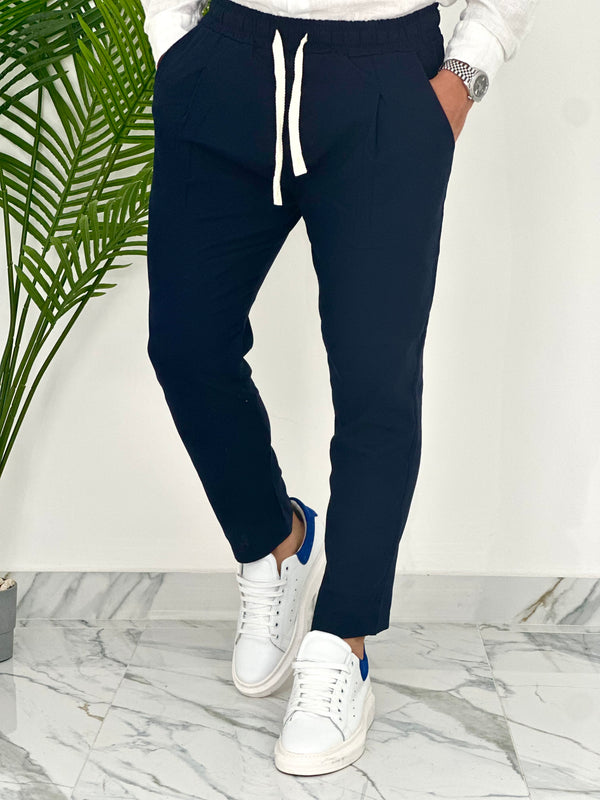 PANTALONI IN LINO PU2126 COL.BLU SCURO