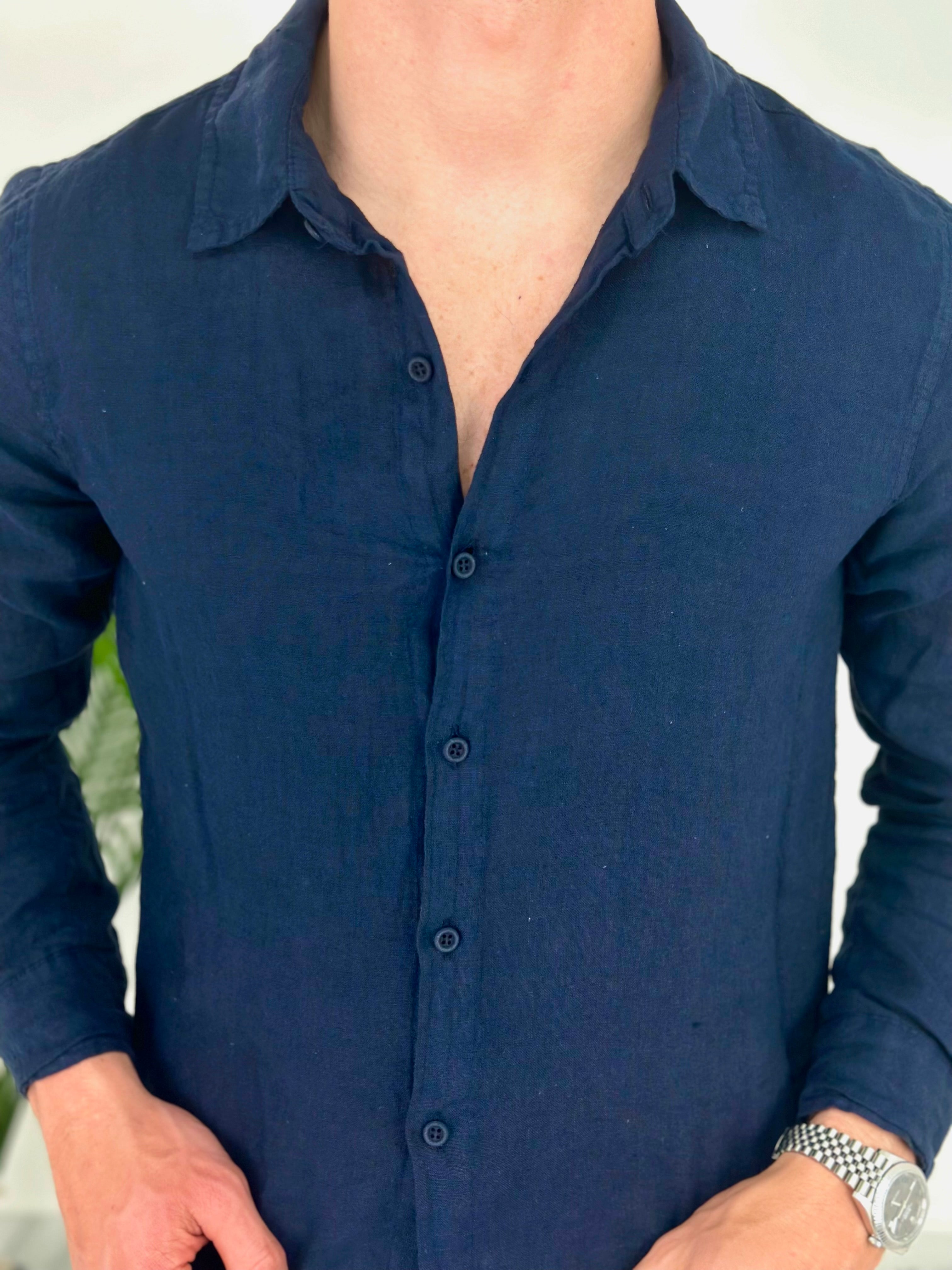 CAMICIA IN LINO col.BLU SCURO
