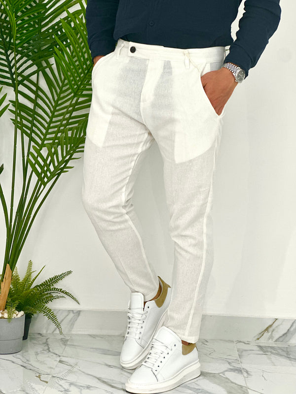 PANTALONI IN LINO PU2124 COL.BIANCO