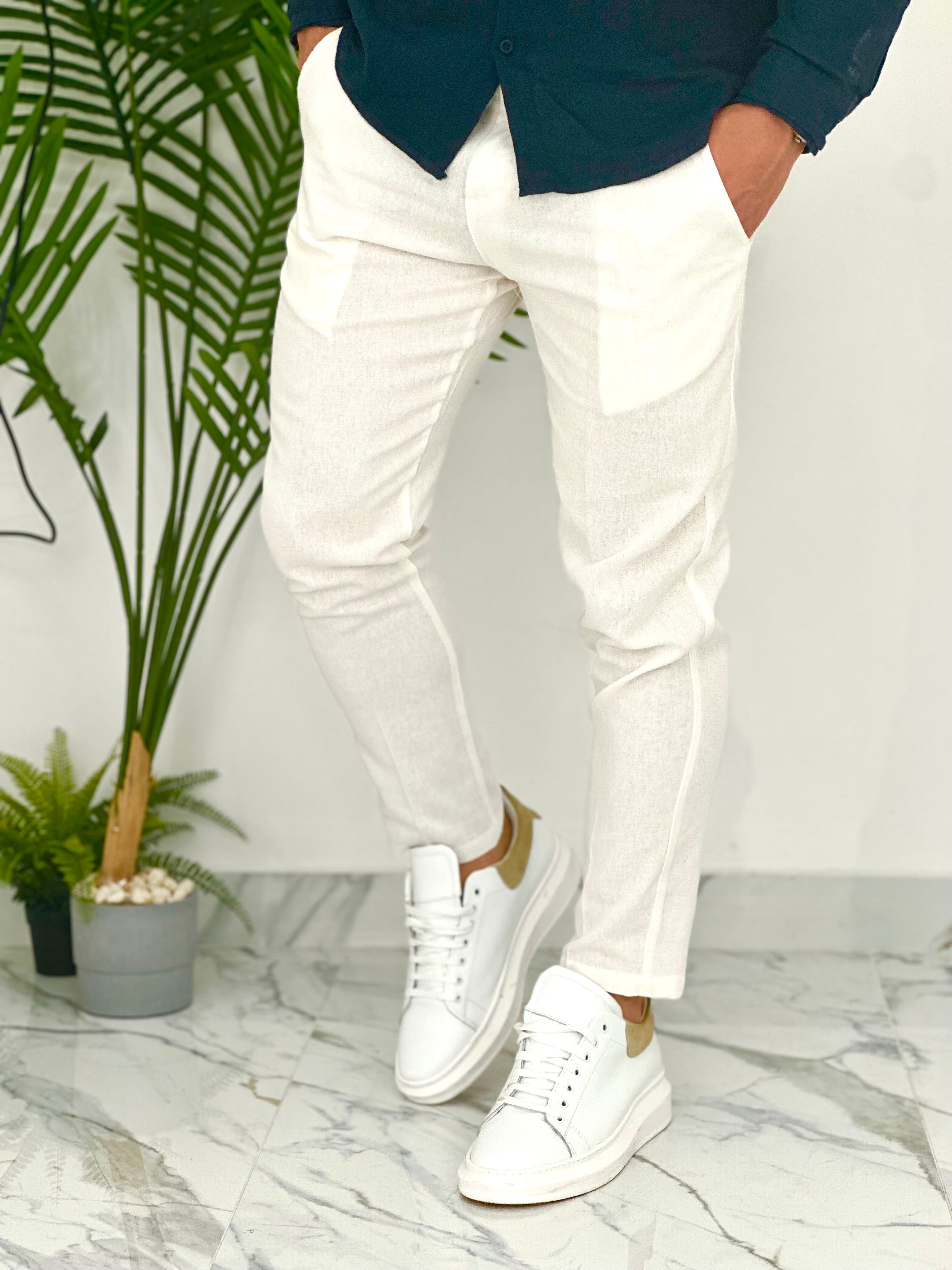 PANTALONI IN LINO PU2124 COL.BIANCO