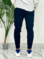 PANTALONI IN LINO PU2124 COL.BLU SCURO