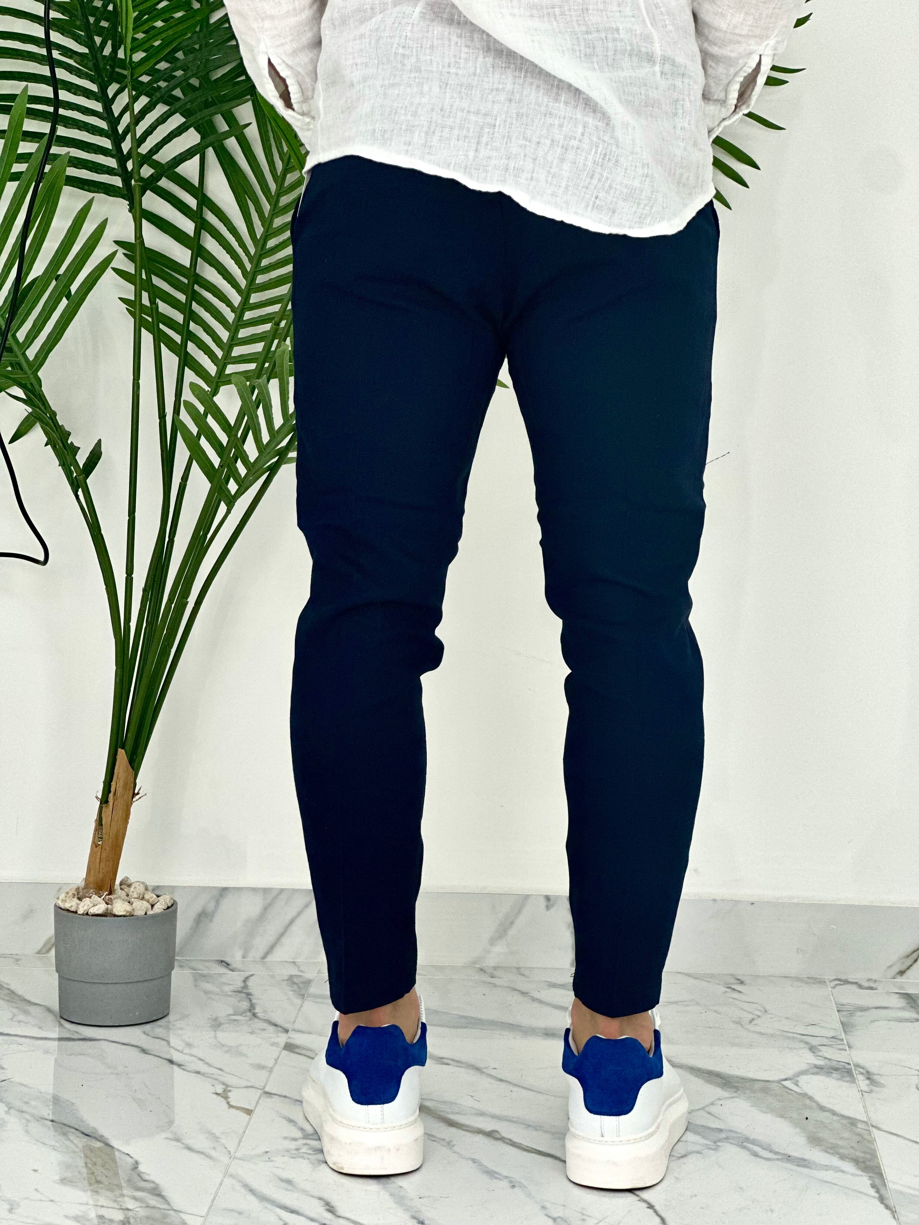 PANTALONI IN LINO PU2124 COL.BLU SCURO