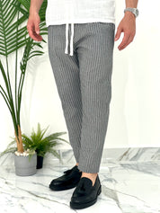 PANTALONE IN COTONE FRESCO RIGATO AD24 COL.NERO