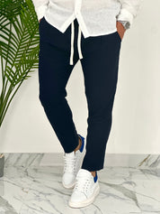 PANTALONI IN LINO PU2126 COL.BLU SCURO