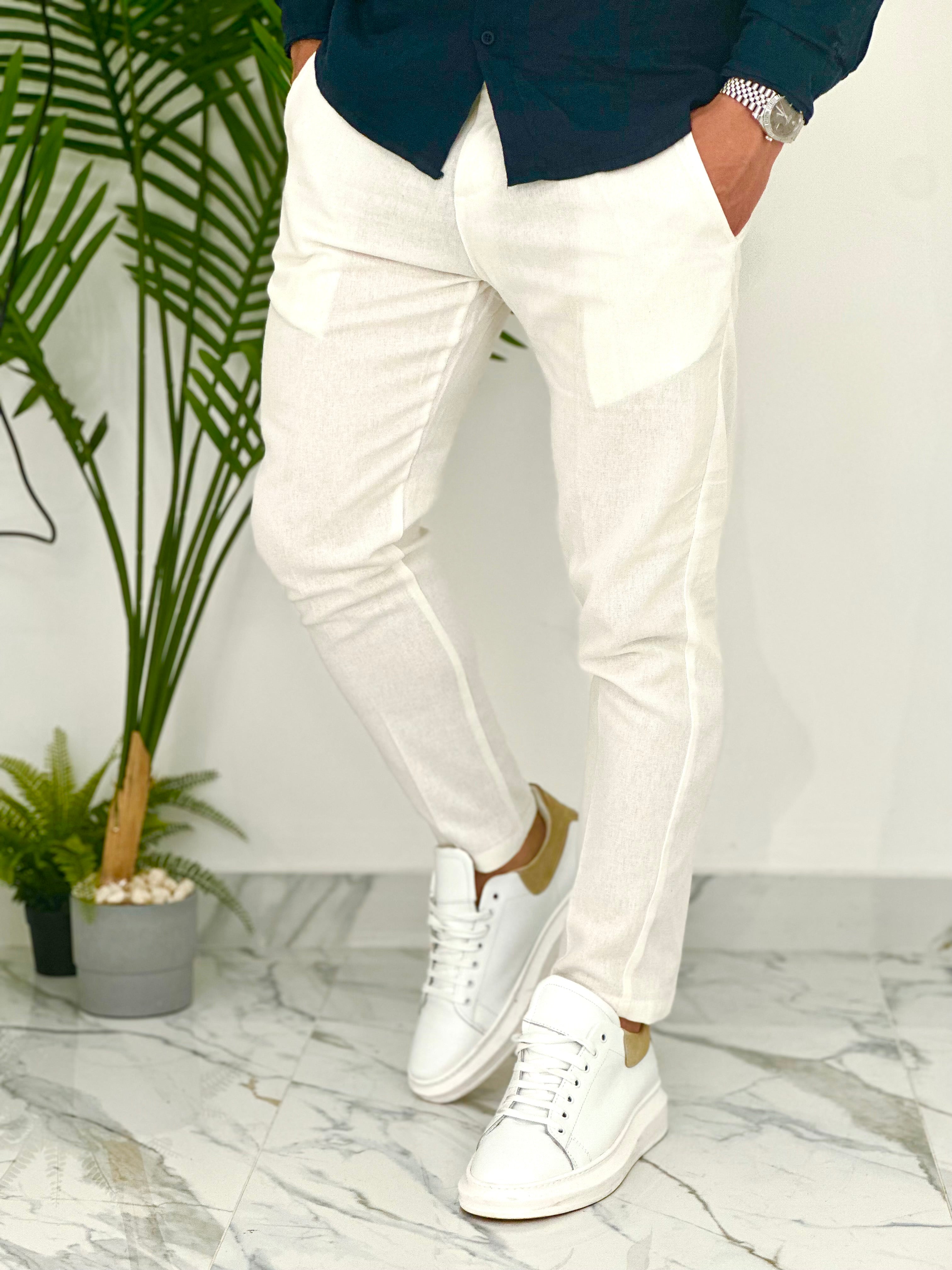 PANTALONI IN LINO PU2124 COL.BIANCO