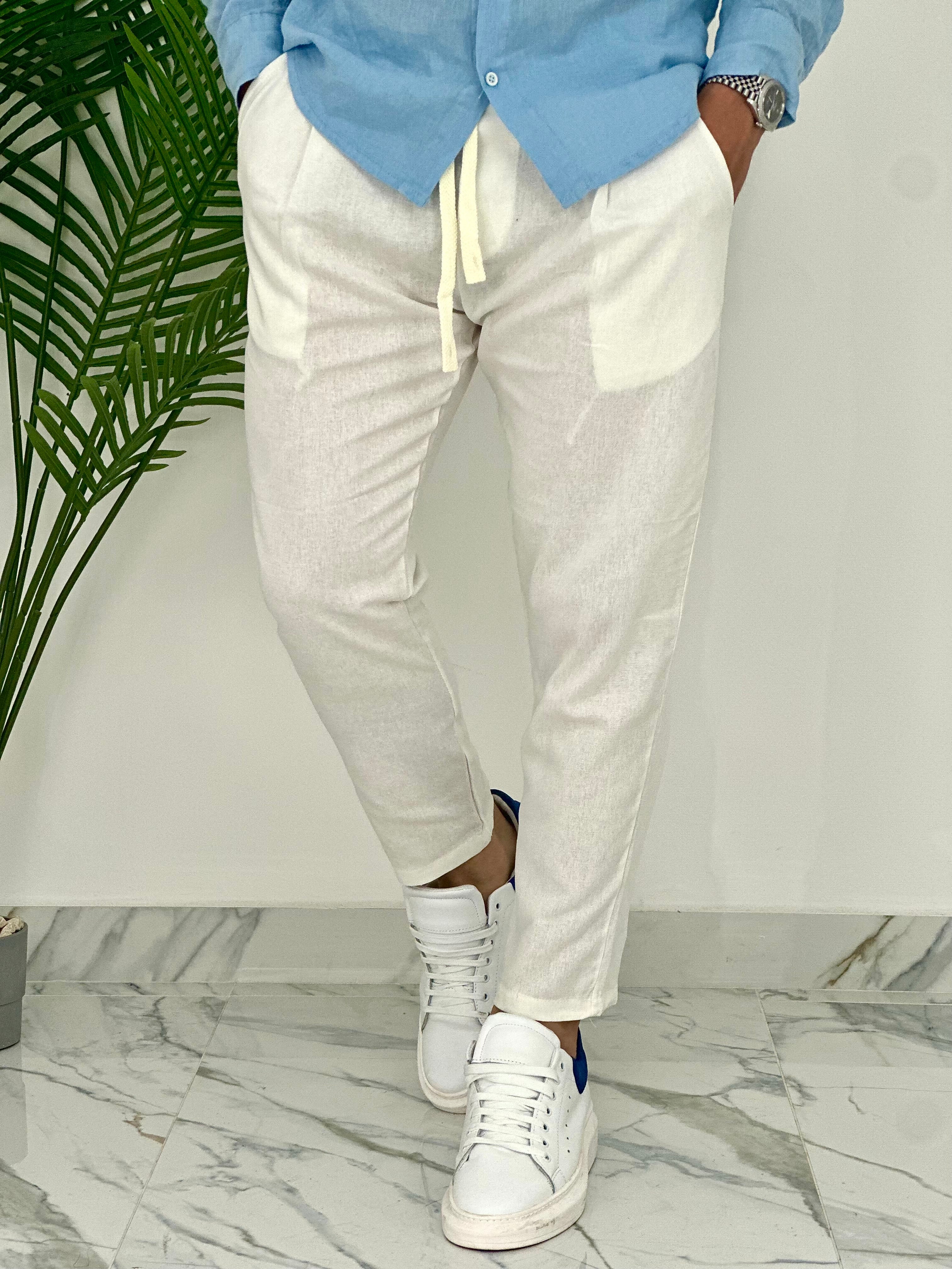 PANTALONI IN LINO PU2126 COL.BIANCO