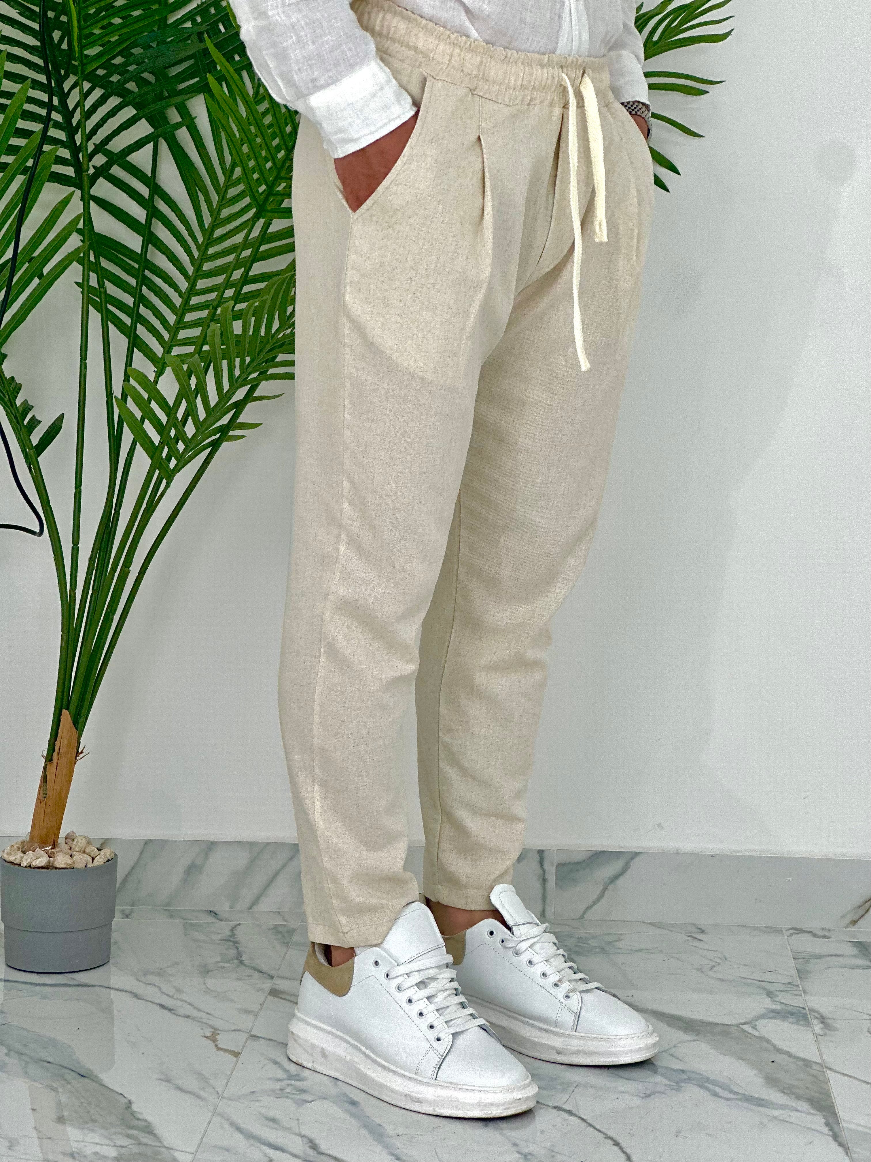 PANTALONI IN LINO PU2126 COL.BEIGE