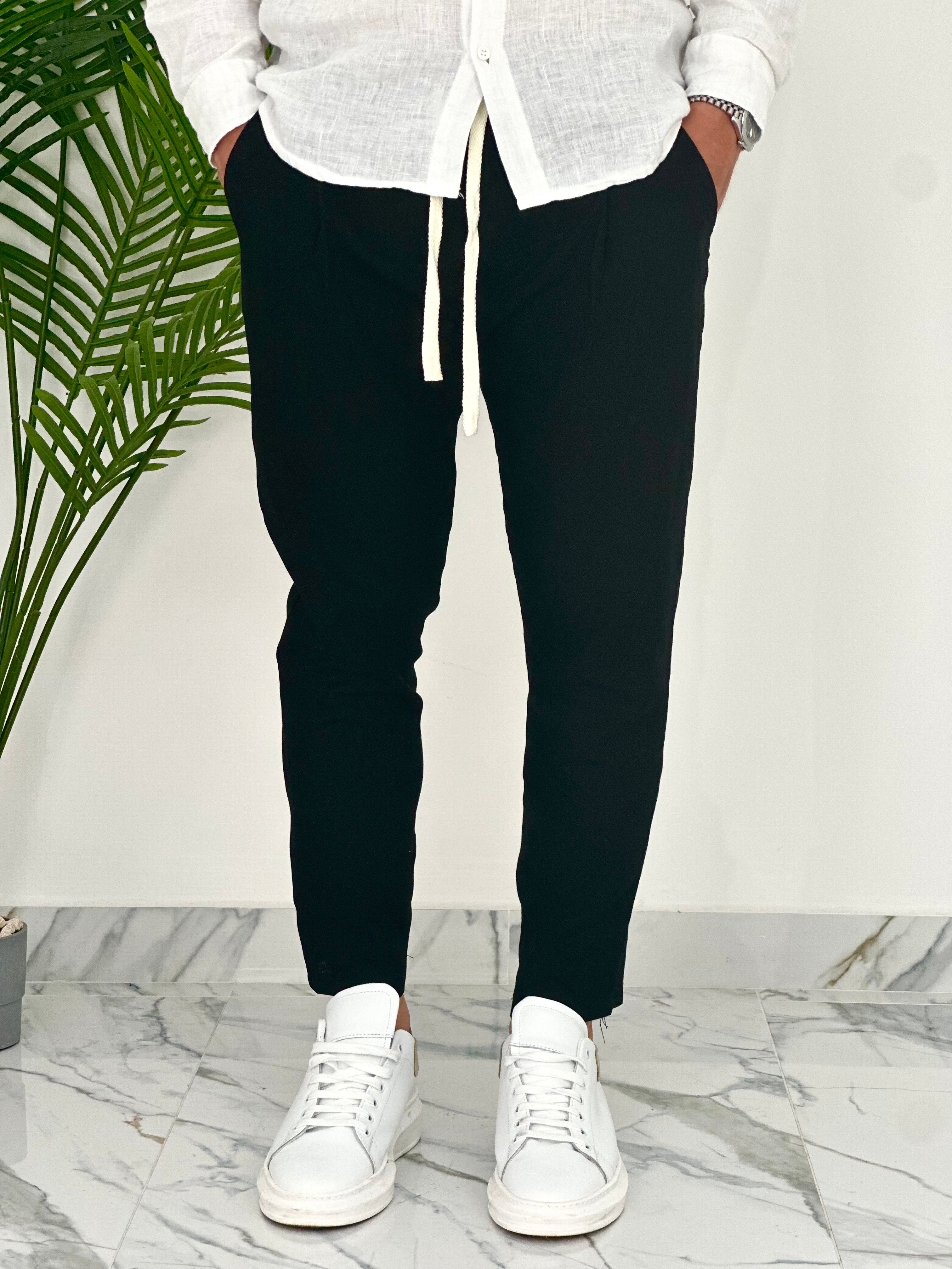 PANTALONI IN LINO PU2126 COL.NERO
