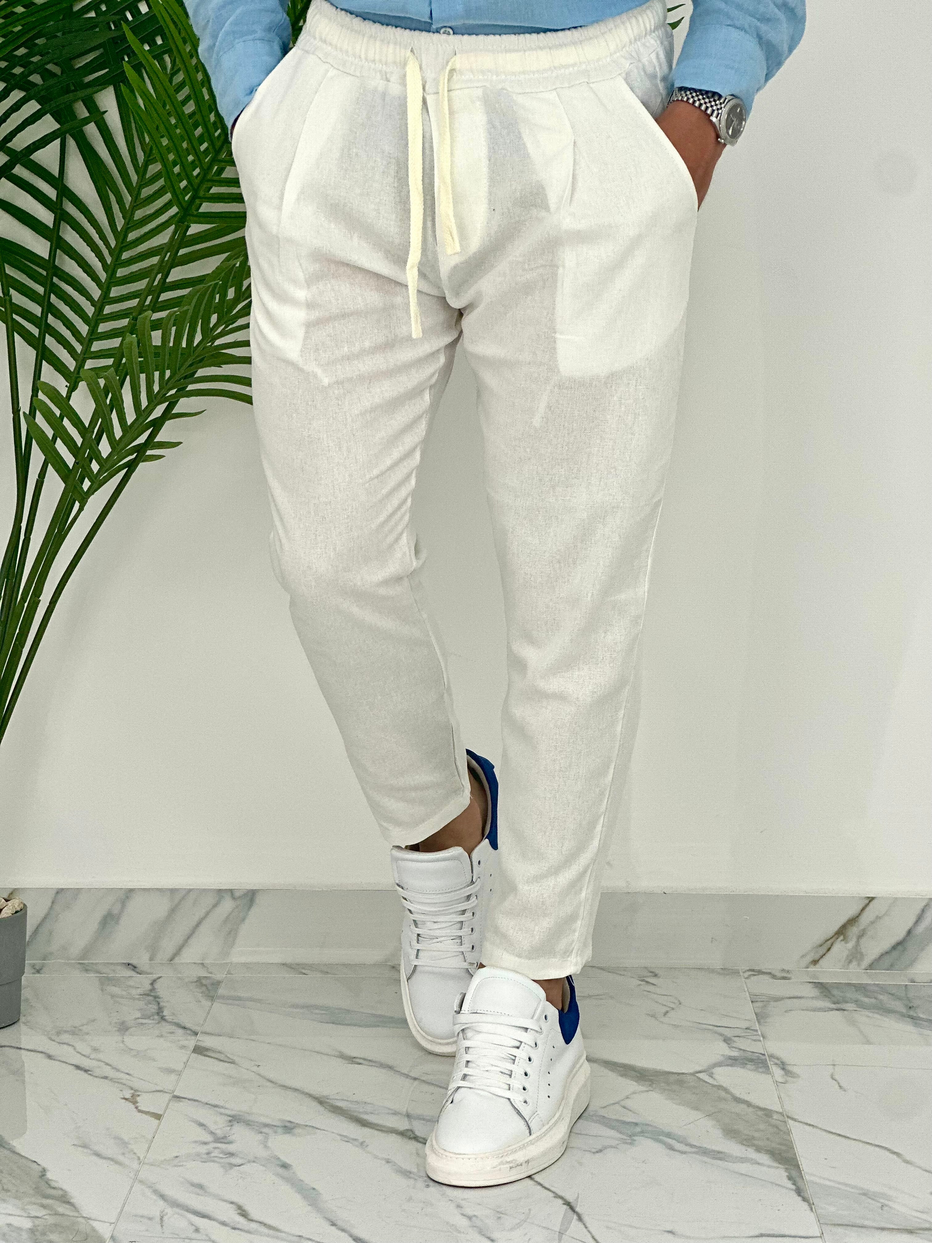 PANTALONI IN LINO PU2126 COL.BIANCO