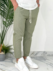 PANTALONE IN COTONE FRESCO RIGATO AD24 COL.VERDE