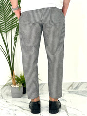 PANTALONE IN COTONE FRESCO RIGATO AD24 COL.NERO