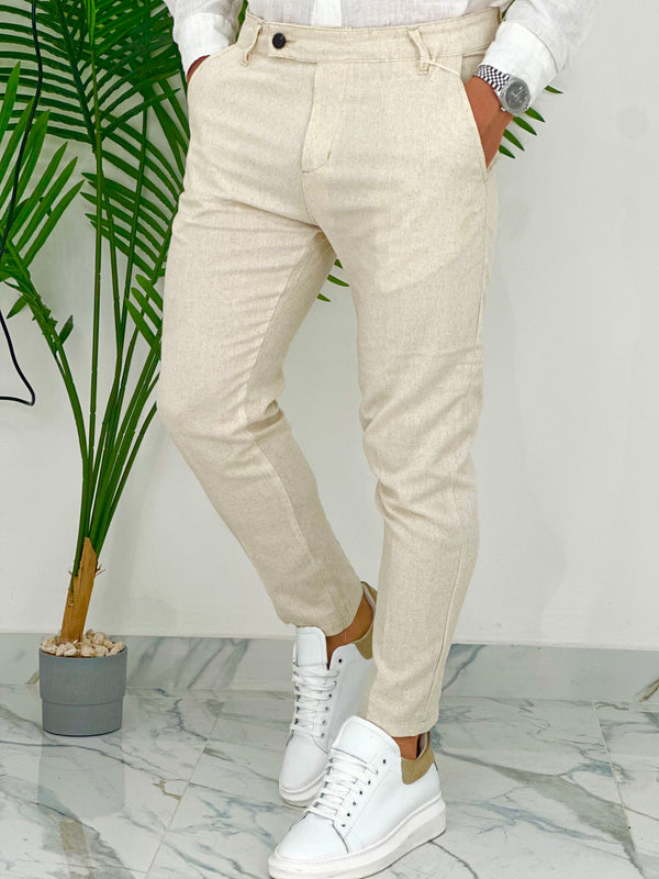 PANTALONI IN LINO PU2124 COL.BEIGE